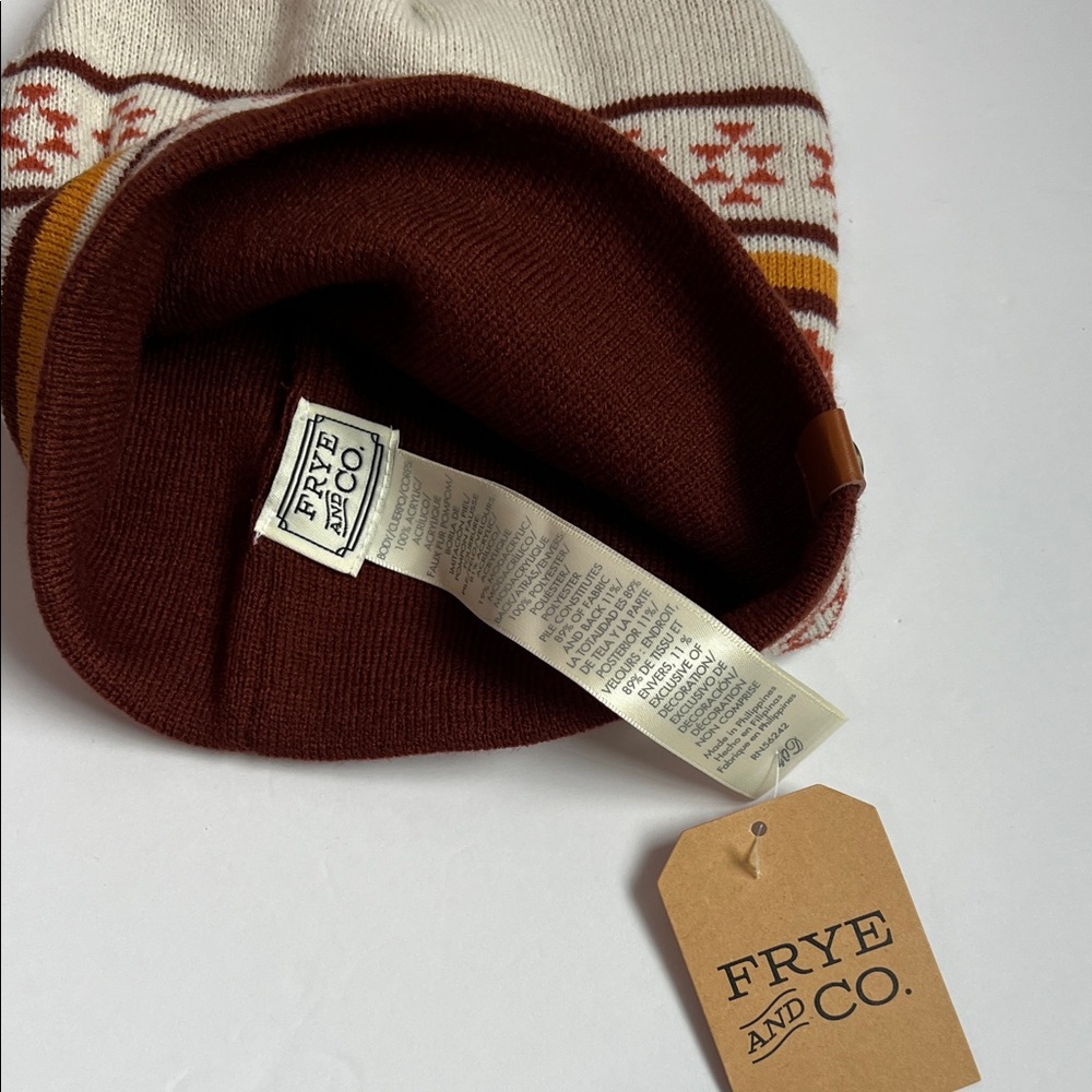 FRYE AND CO. Women’s Knit Beanie with Pom-Pom - Cream and Orange - Picture 3 of 5